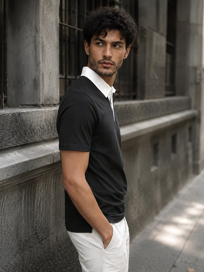 CAHOOT Black Contrast White-Collar Regular Fit Polo - view 2