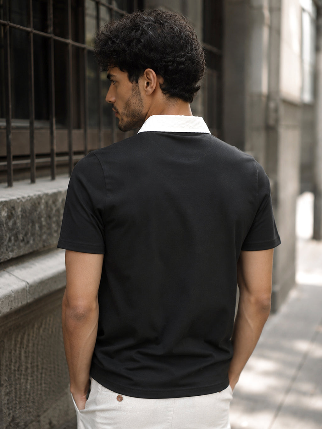 CAHOOT Black Contrast White-Collar Regular Fit Polo - view 3