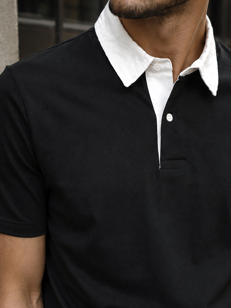 CAHOOT Black Contrast White-Collar Regular Fit Polo - view 5