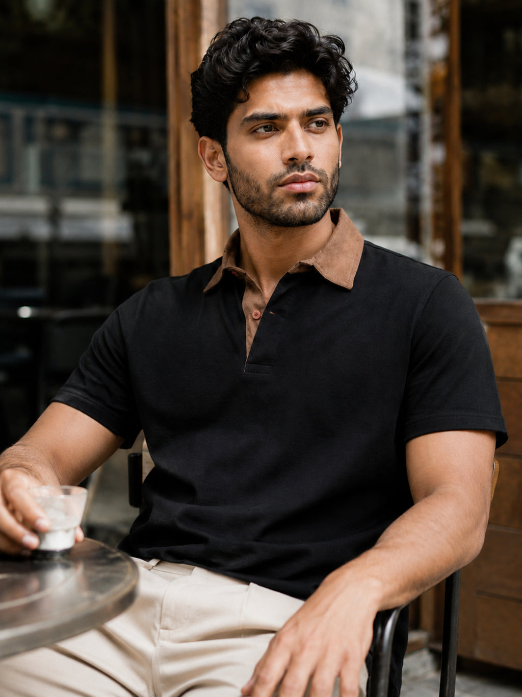 CAHOOT Black Contrast Tan-Collar Regular Fit Polo - view 1