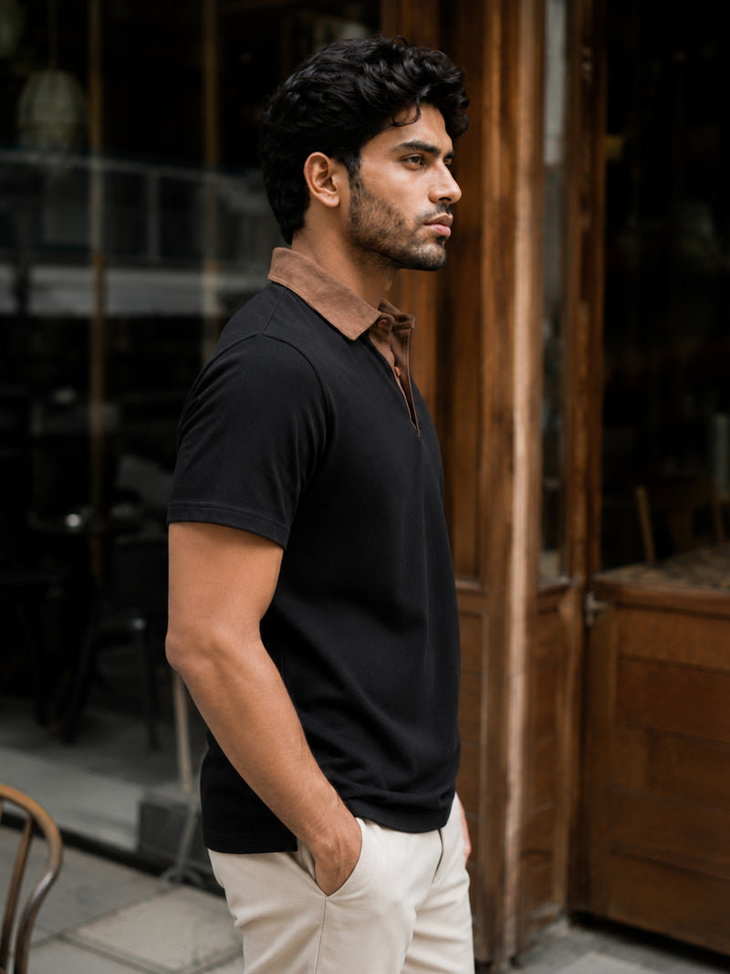 CAHOOT Black Contrast Tan-Collar Regular Fit Polo - view 2