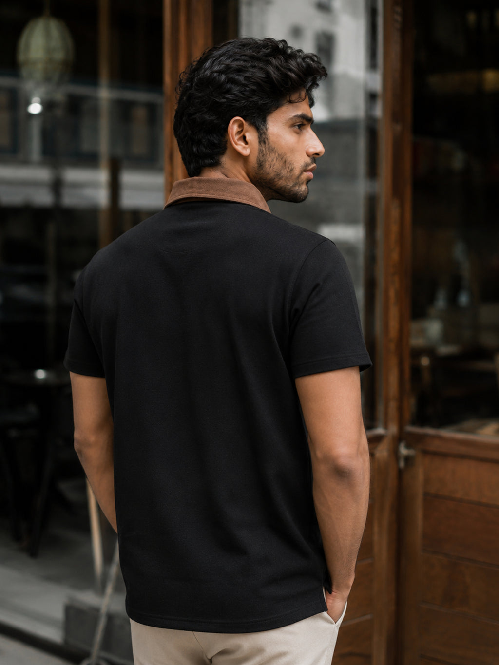 CAHOOT Black Contrast Tan-Collar Regular Fit Polo - view 3