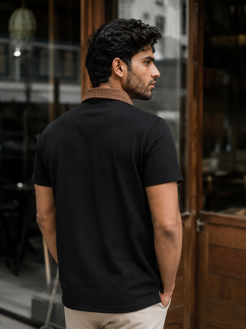 CAHOOT Black Contrast Tan-Collar Regular Fit Polo - view 3