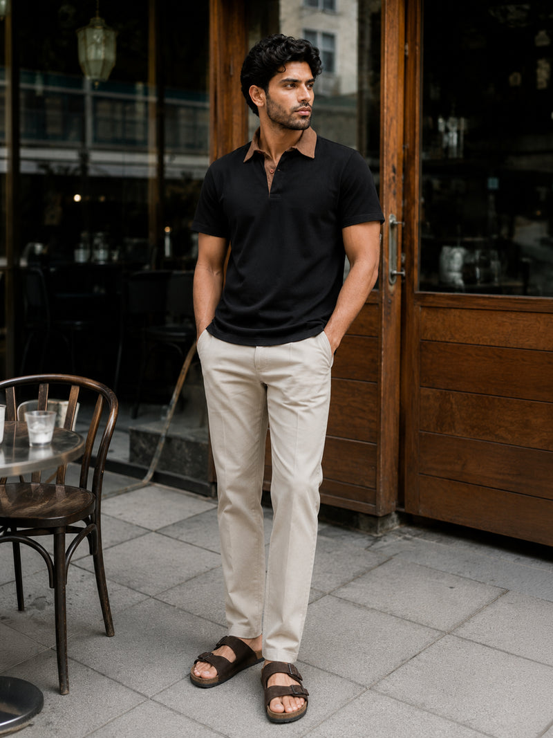 CAHOOT Black Contrast Tan-Collar Regular Fit Polo - view 4