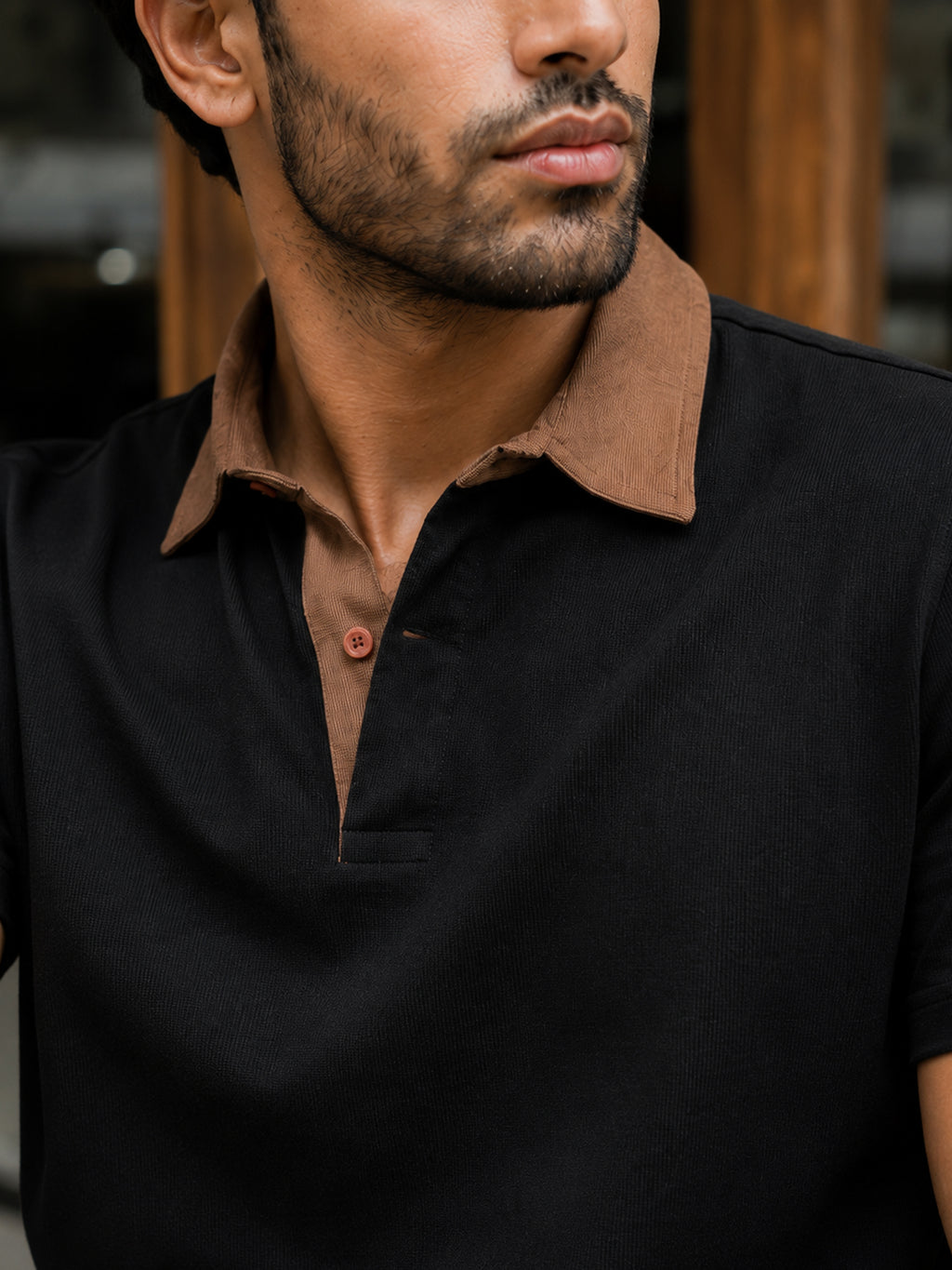 CAHOOT Black Contrast Tan-Collar Regular Fit Polo - view 5