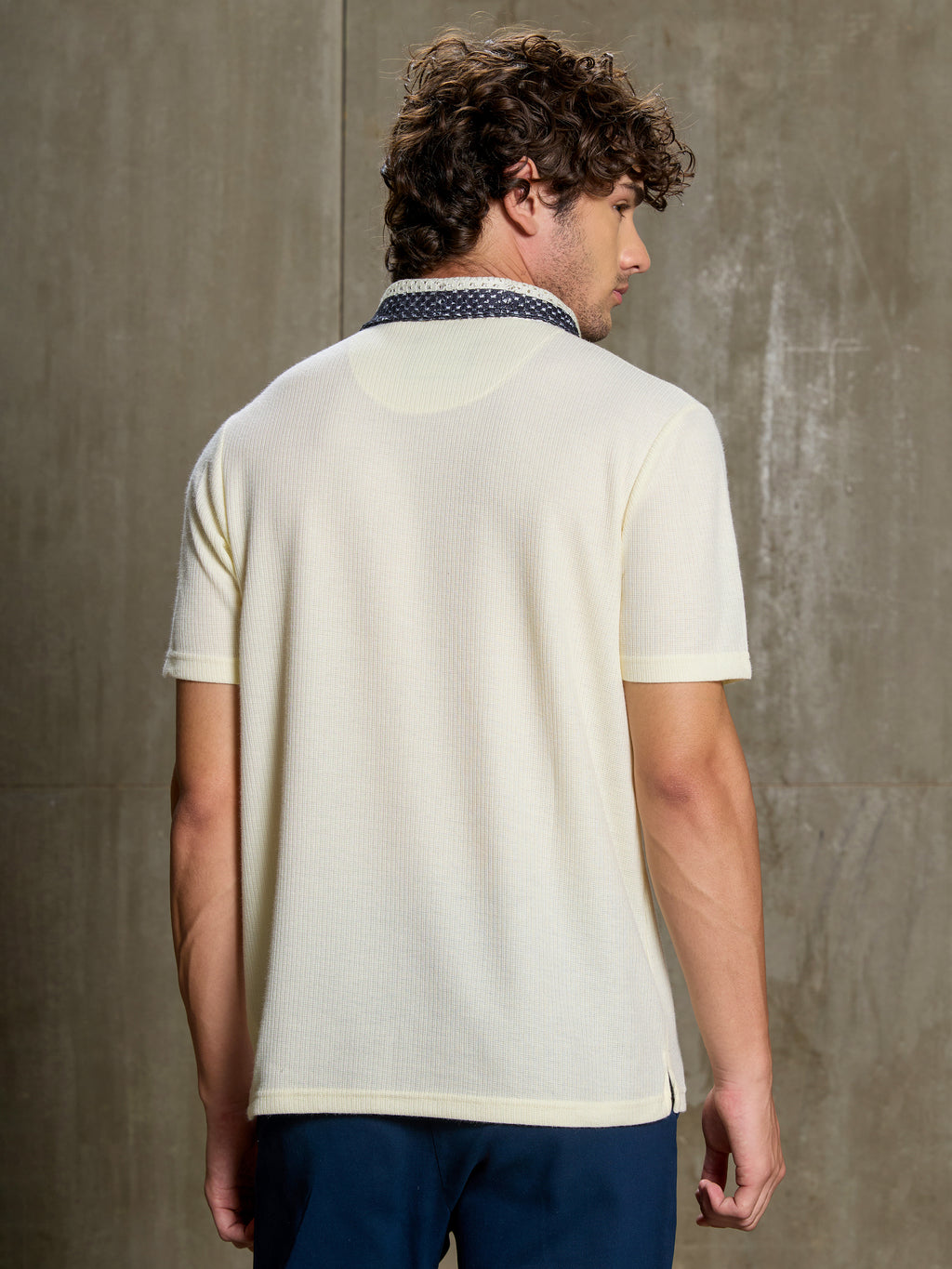 Cahoot Men's Off White Polo With Crochet Collar - view 4