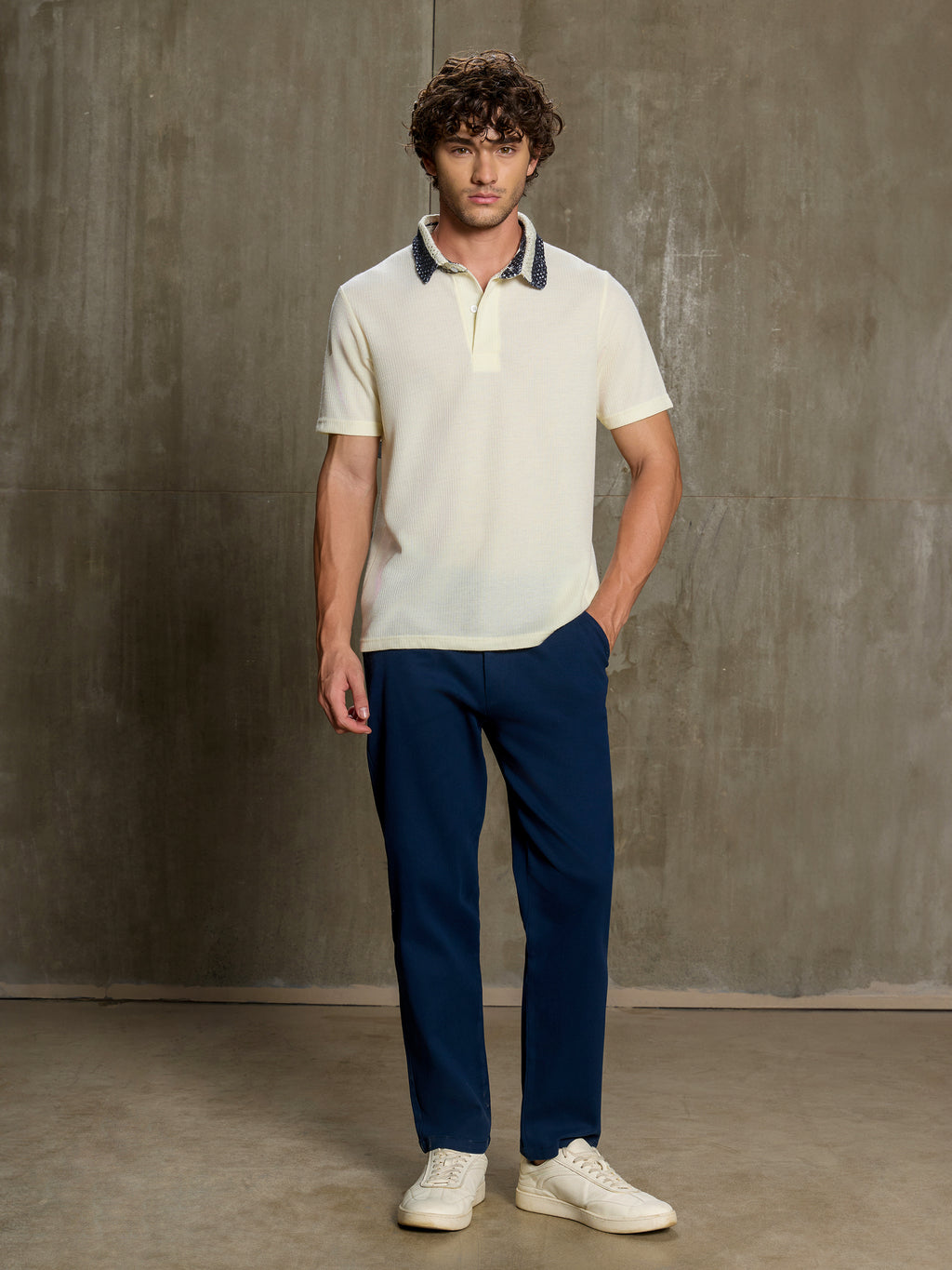 Cahoot Men's Off White Polo With Crochet Collar - view 5