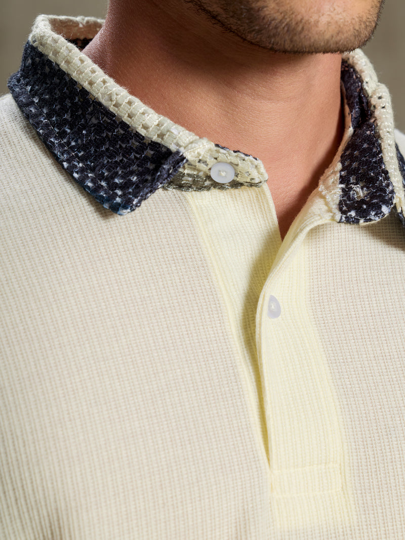 Cahoot Men's Off White Polo With Crochet Collar - view 7