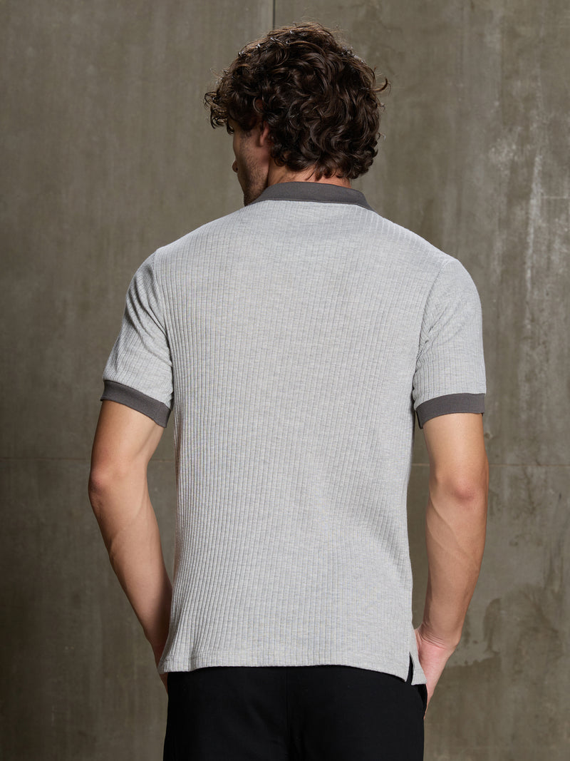 Cahoot Men's Grey Ribbed Cotton Polo With Jacquard Collar - view 4