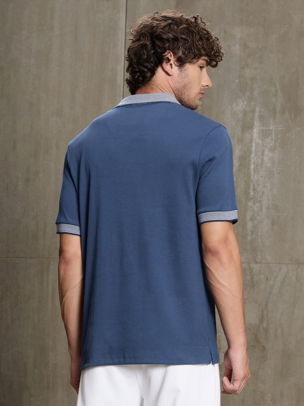 Cahoot Men's Blue Ribbed Polo With Tipping Collar - view 4