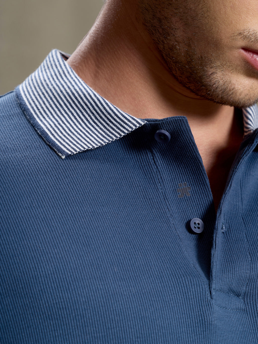 Cahoot Men's Blue Ribbed Polo With Tipping Collar - view 7