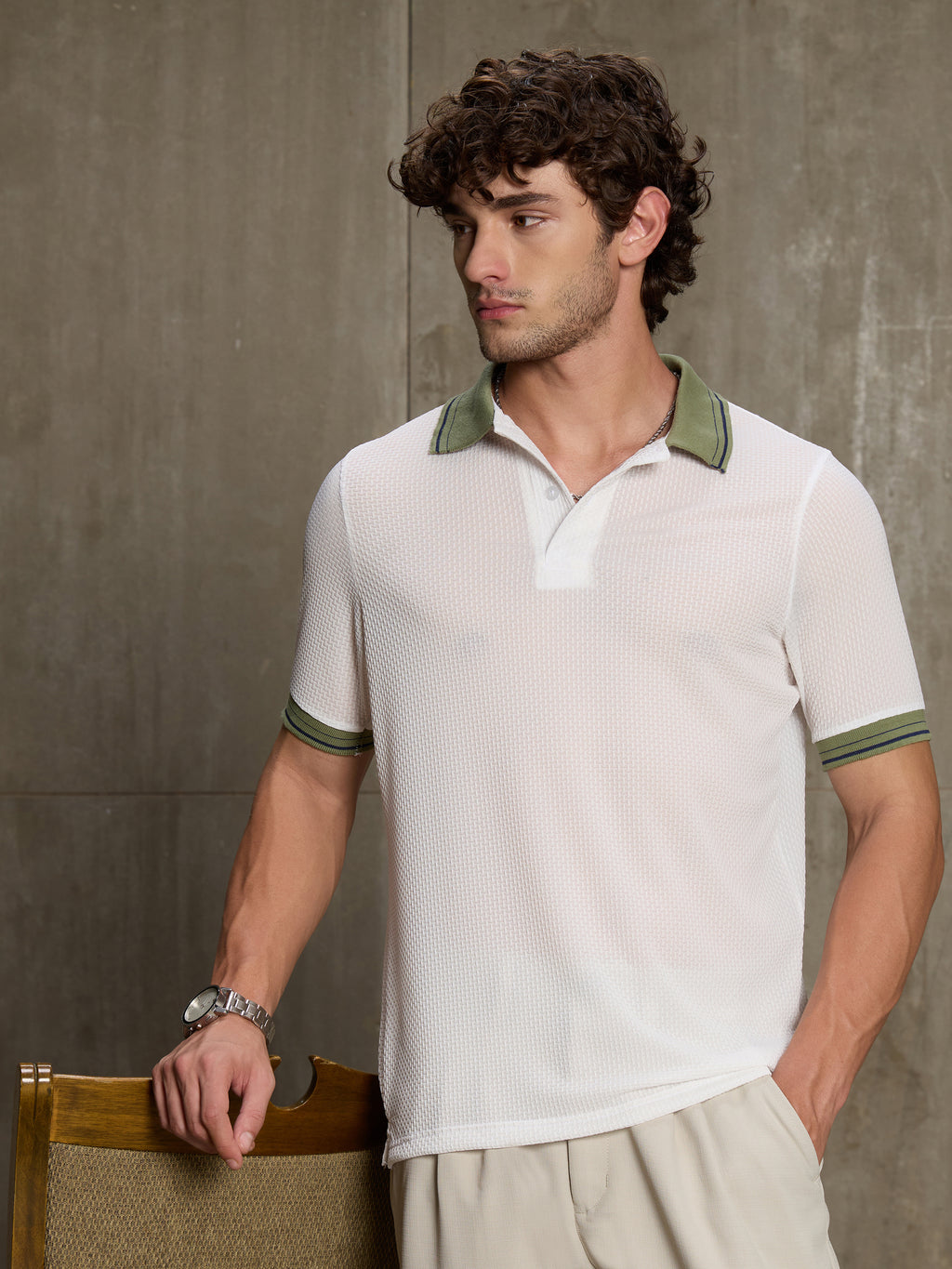 Cahoot Men's White Nylon Structured Polo With Tipping Collar - view 2
