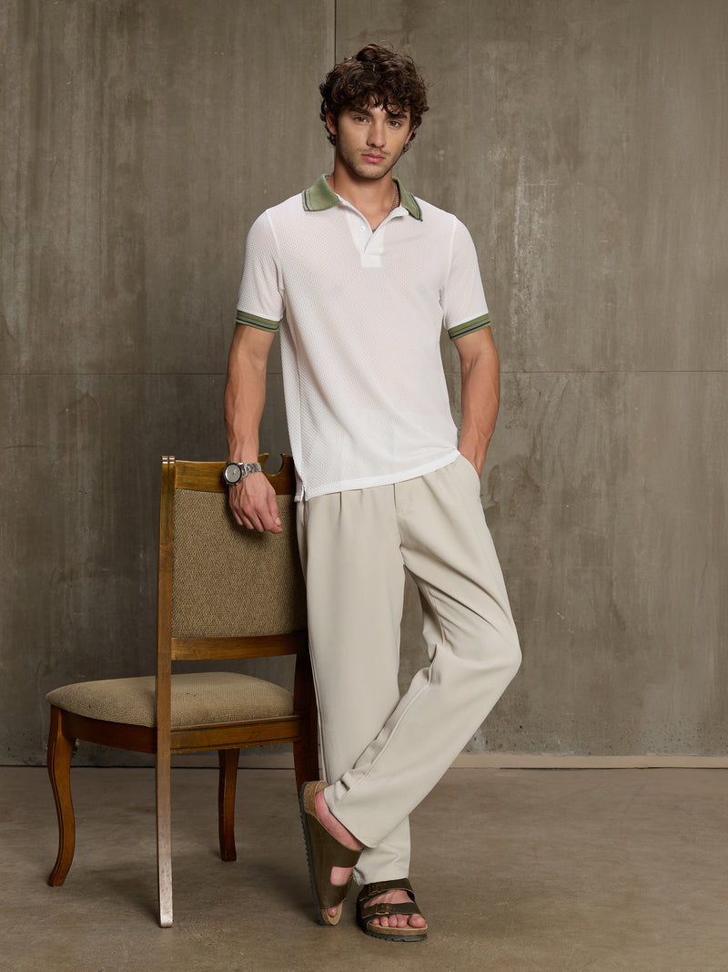 Cahoot Men's White Nylon Structured Polo With Tipping Collar - view 5