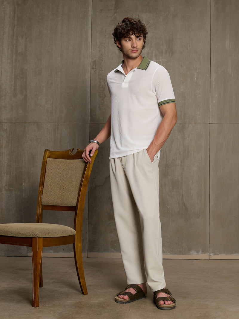 Cahoot Men's White Nylon Structured Polo With Tipping Collar - view 6