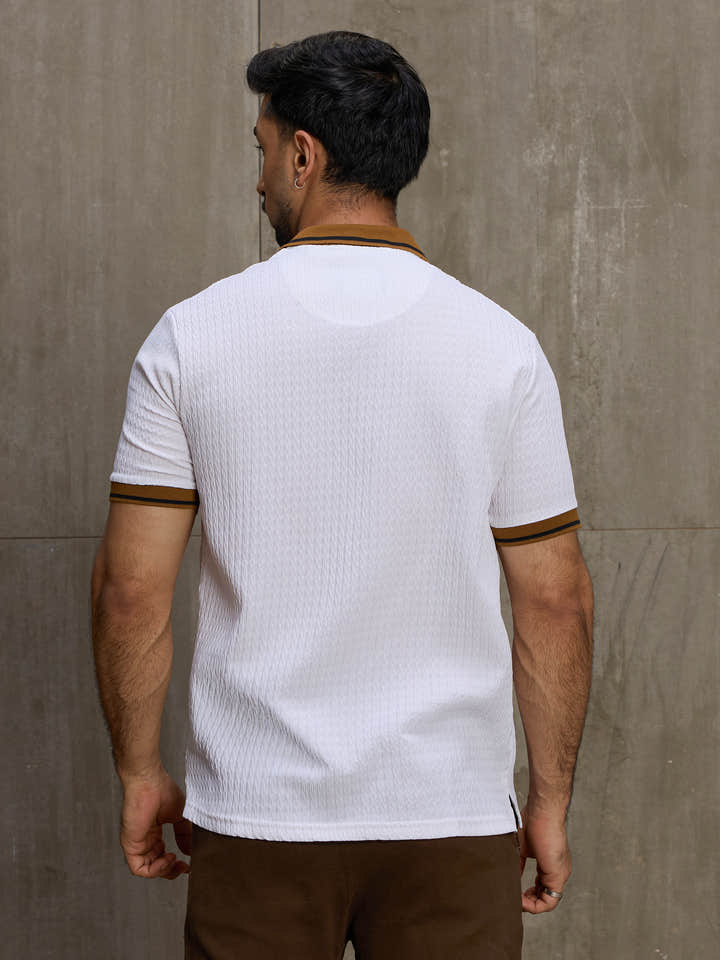 Cahoot Men's White Textured Polo With Contrast Tipping Collar - view 4