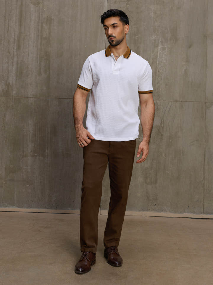 Cahoot Men's White Textured Polo With Contrast Tipping Collar - view 5