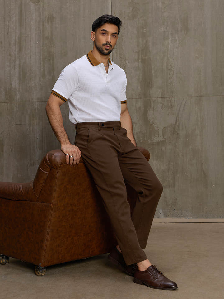 Cahoot Men's White Textured Polo With Contrast Tipping Collar - view 6