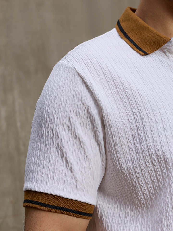 Cahoot Men's White Textured Polo With Contrast Tipping Collar - view 8