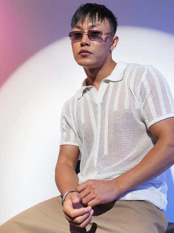 Lined-Textured Polo T-Shirt