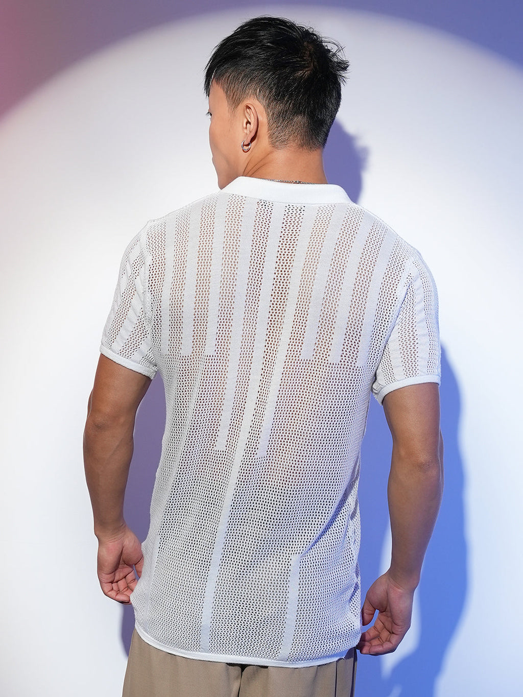 Lined-Textured Polo T-Shirt