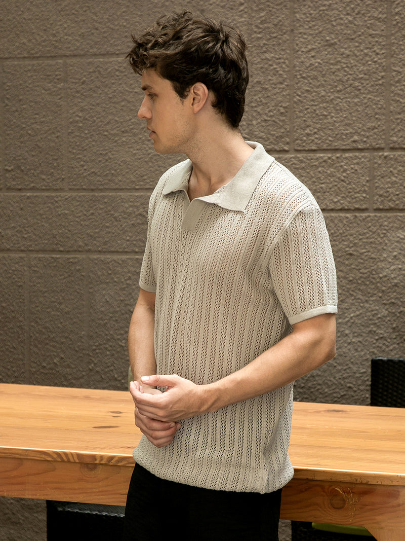 Stripe-Textured Polo T-Shirt