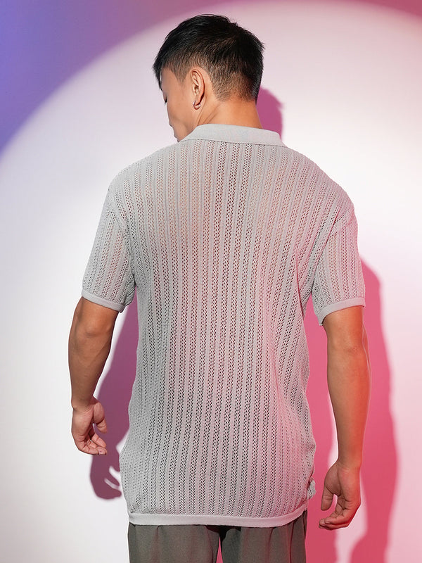 Stripe-Textured Polo T-Shirt