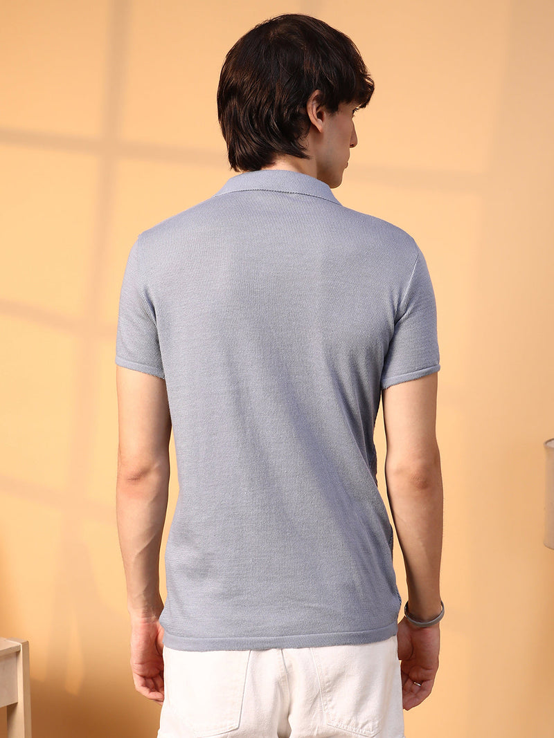 Block-Textured Polo T-Shirt