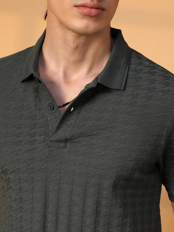 Houndstooth-Textured Polo T-Shirt
