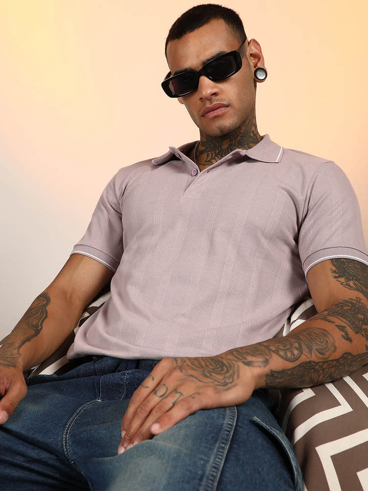 Lined-Knit Polo T-Shirt