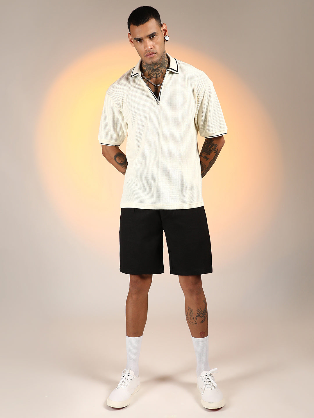 ₹674 | Cahoot men's Daisy White Micro-Waffle Polo T-Shirt - Cahoot
