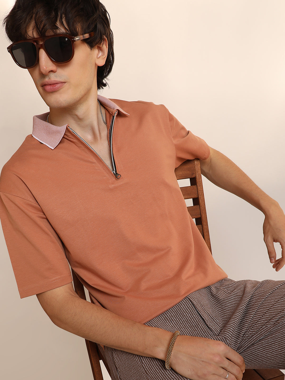 Cahoot men's Cantalope Orange Solid Oversized Polo T-Shirt