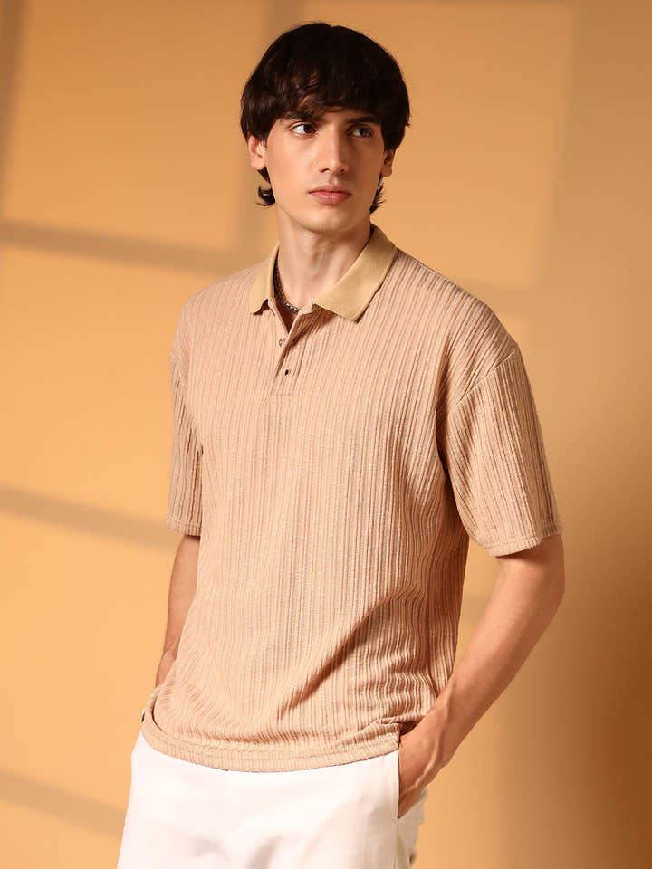 Striped Oversized Polo T-Shirt