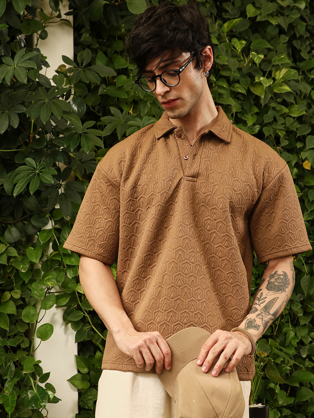 Zigzag man zigzag tシャツ men Tan Brown Zigzag-Tactile T-Shirt S