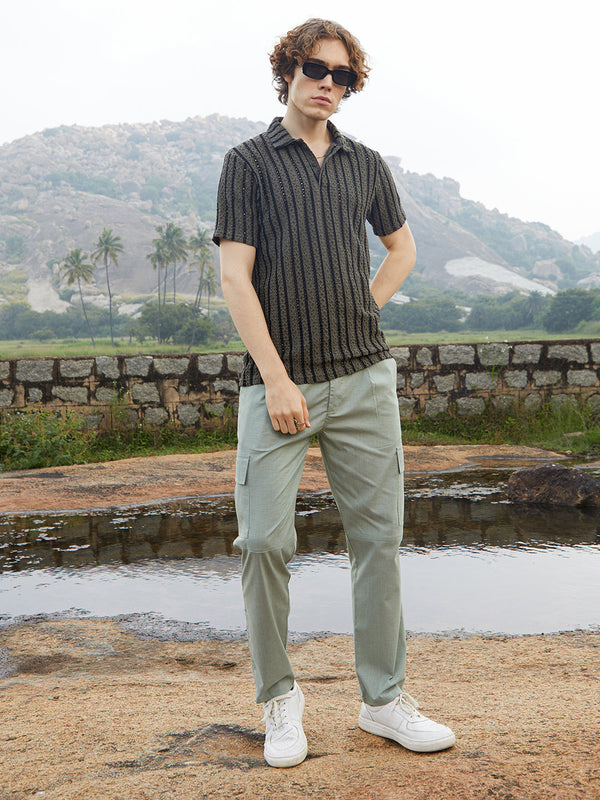Tactile-Striped Polo T-Shirt