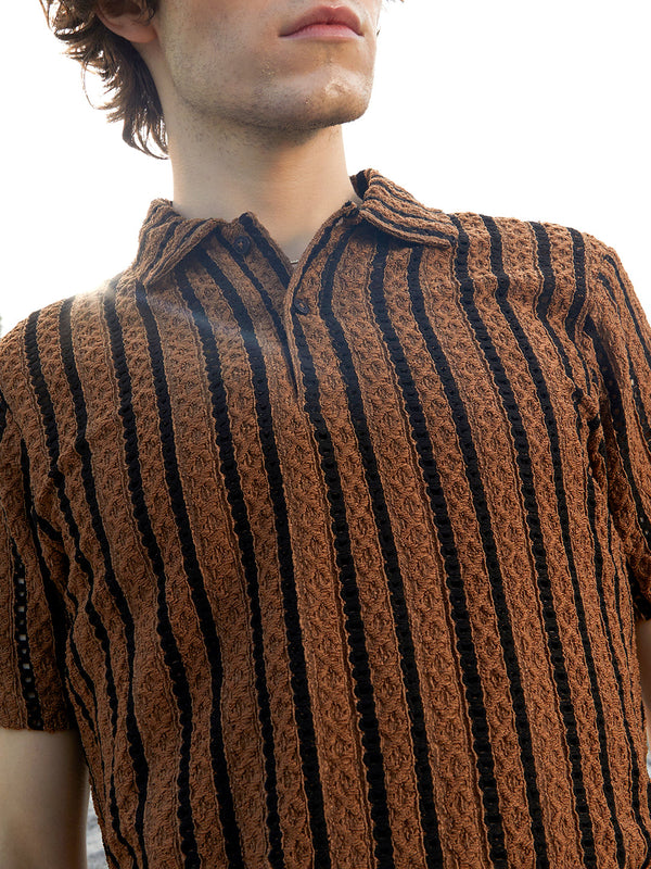 Tactile-Striped Polo T-Shirt