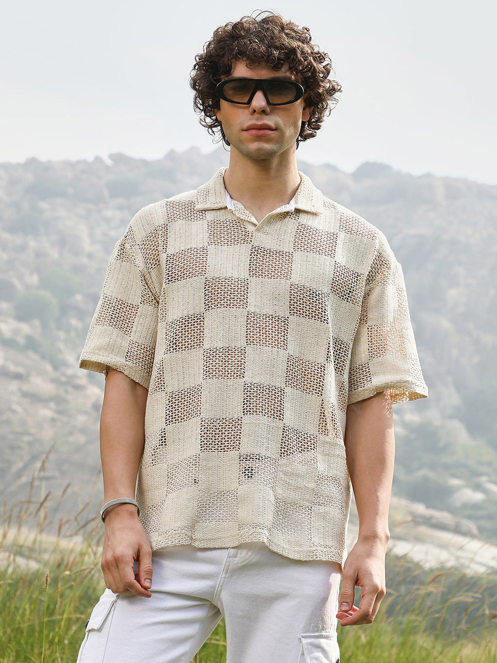 Grid Oversized Polo T-Shirt