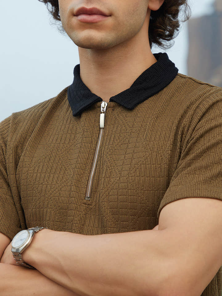 Oblique-Block Polo T-Shirt
