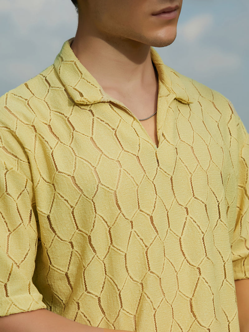 Honeycomb-Knit Polo T-Shirt