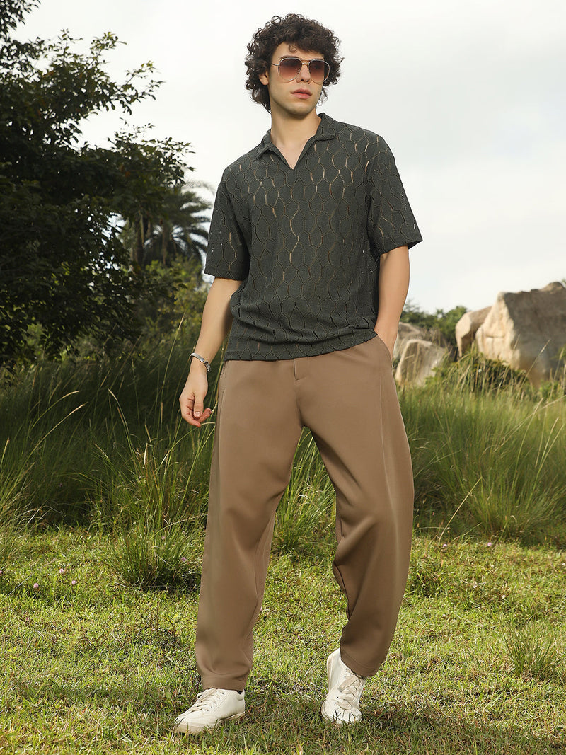 Honeycomb-Knit Polo T-Shirt