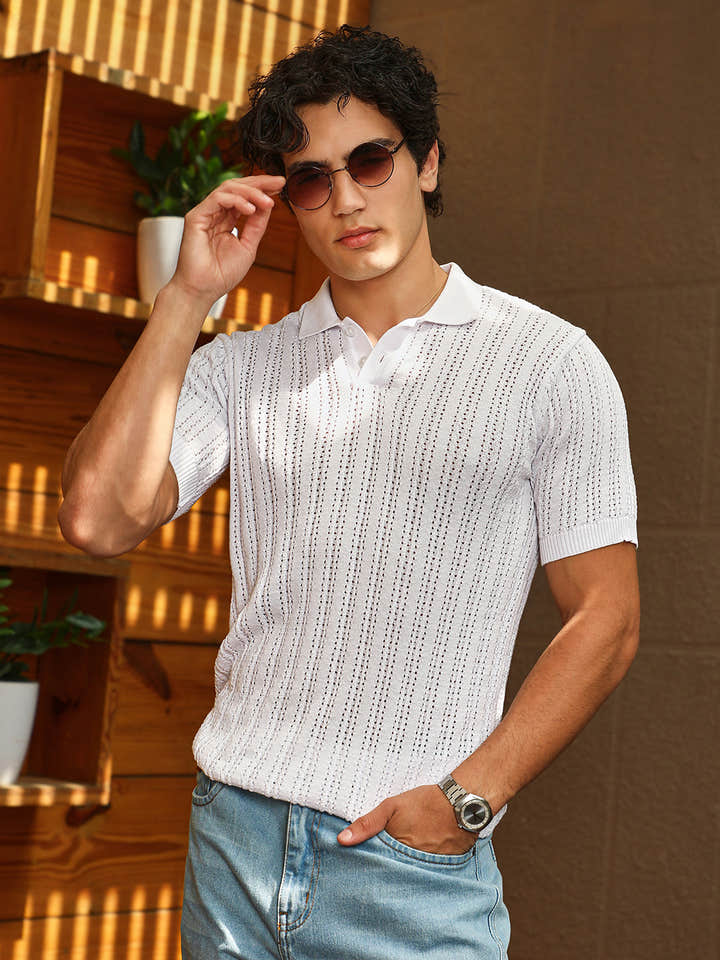Panelled-Knit Polo T-Shirt