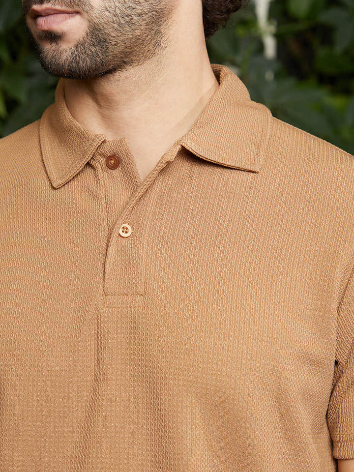 Chainlink-Ribbed Polo T-Shirt