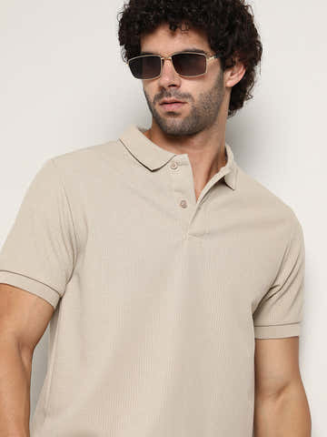 Chainlink-Ribbed Polo T-Shirt