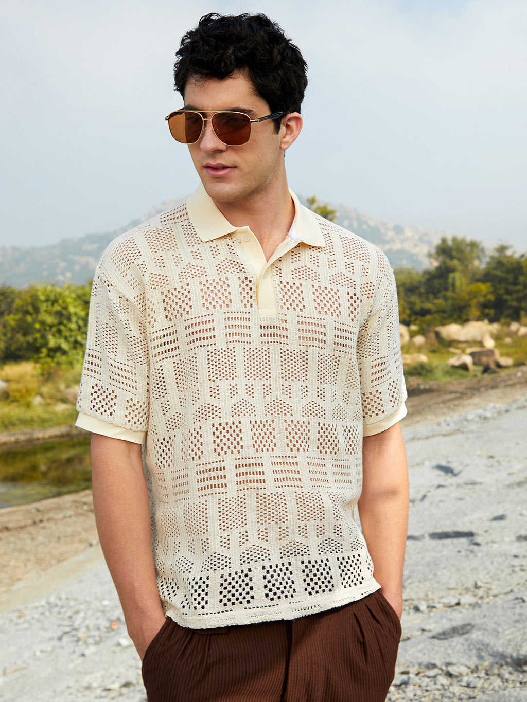 Geo-Boho Oversized Polo T-Shirt