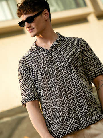 Mesh-Tactile Knit Polo T-Shirt