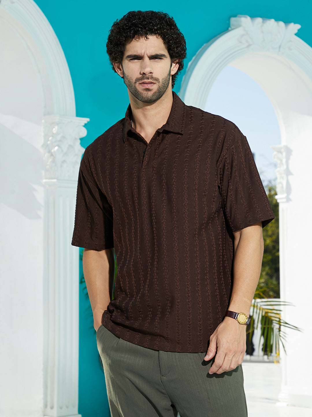 トップス BOTTER 21SS Iconic Oversized Polo Shirt ₹849 | Cahoot Mens Mocha Brown Spiralknot-Tactile Oversized Polo