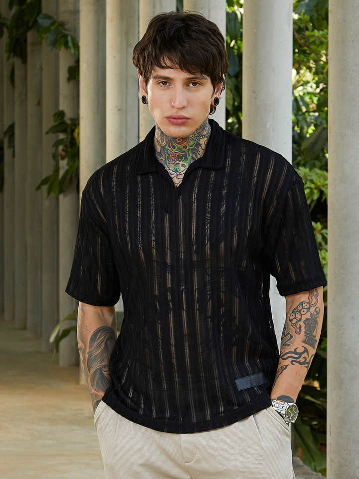 Duo-Striped Relaxed Polo T-Shirt