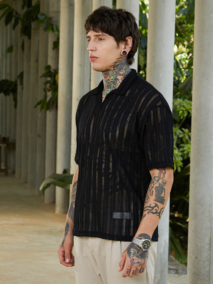 Duo-Striped Relaxed Polo T-Shirt