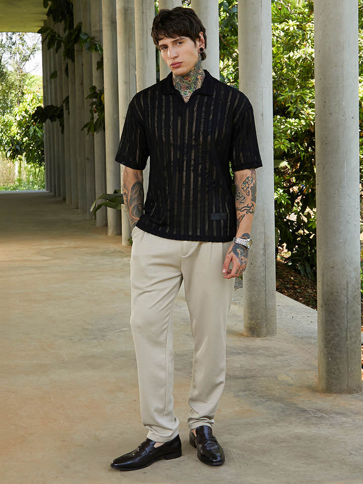 Duo-Striped Relaxed Polo T-Shirt