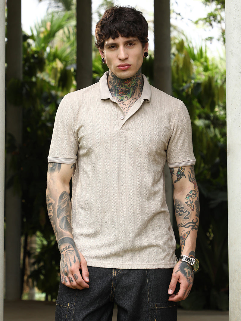 Texture-Lined Polo T-Shirt