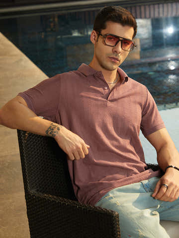 Texture-Lined Polo T-Shirt